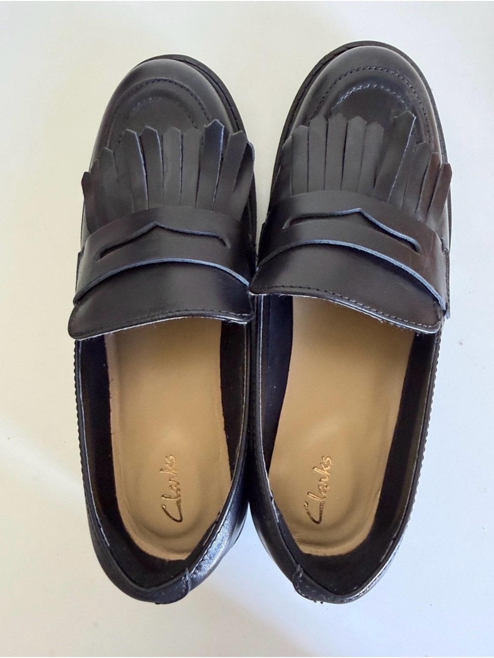 Clarks Women's Black Fringe Penny Loafers